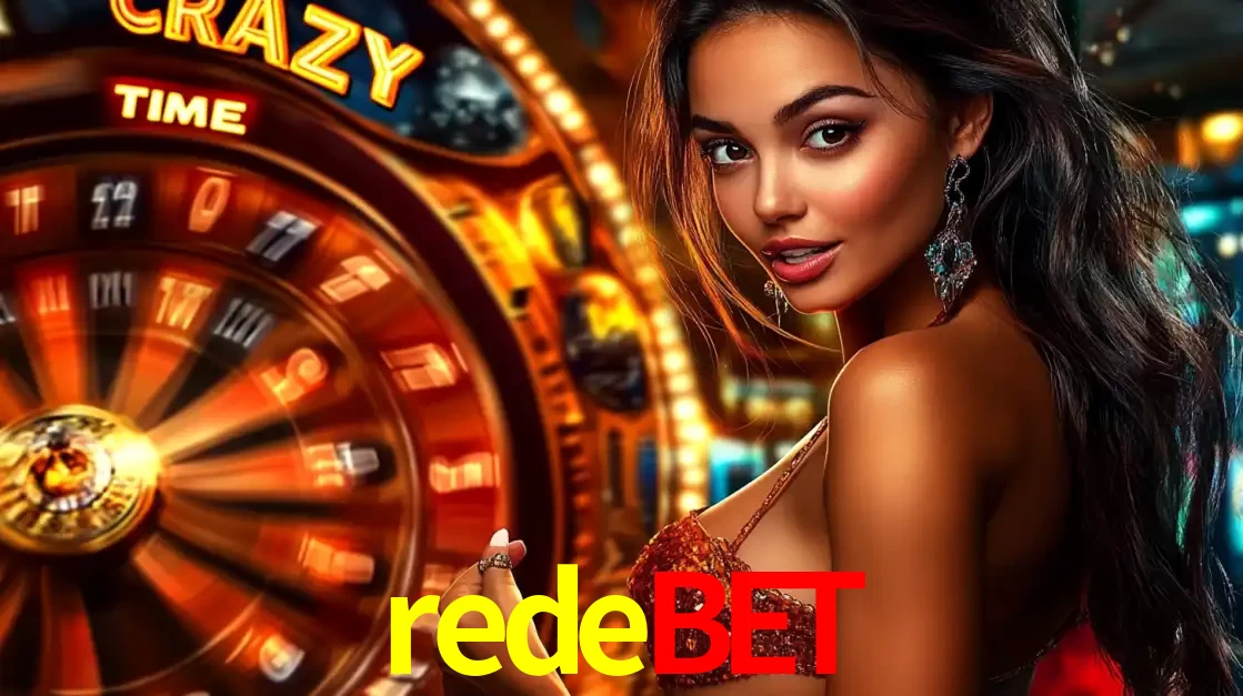 Mulher ao lado da roda de prêmios do jogo de cassino ao vivo Crazy Time, um dos shows de jogos mais emocionantes oferecidos pela plataforma de apostas redebet.